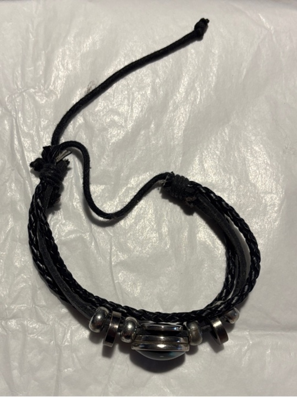 Black Braided Cord Bracelet with Silver Beads and Constellation scene